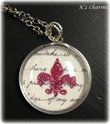 Image of Round Pink Fleur de lis Charm
