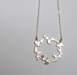 Image of circular gingko necklace with birthstone