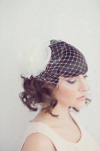 Image of Bandeau french netting veil with silk organza flower bridal hat
