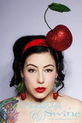 Image of Huge Glitter Cherry Ladies Day Burlesque Fascinator Goth Fetish Bridal Wedding Headband Big Cherries