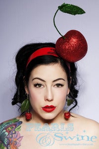 Image of "Pop Goes the Cherry" Huge Glitter Ladies Day Burlesque Fascinator Goth Fetish Bridal Wedding Headba