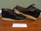 Image of DEADSTOCK CLARKS "CONCEPTS" PATENT LEATHER WALLABEES MOCCASINS EGGPLANT sz 10