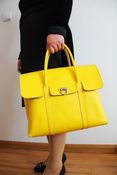 Image of Handmade Artisan Genuine Leather Women's Handbag Satchel Purse in Yellow (m42y)
