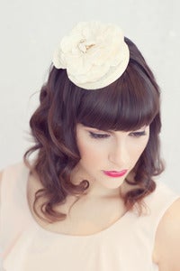 Image of Nature inspired bridal hat topped with vintage brooch