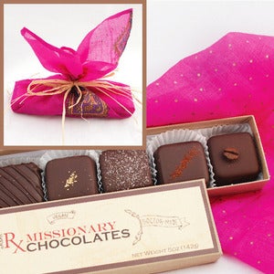 Image of Truffles in Silk! 5 piece sampler of Portland's own Missionary Chocolates in Vintage Sari Silk