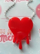 Image of Blood Red Dripping Runny Bright Red Heart Resin Pendant Necklace