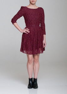 Image of Lace Skater Dress With Self Belt