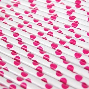 Image of Hot Pink Polka Dot Paper Straws