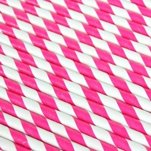 Image of Shocking Pink Striped Paper Straws