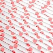 Image of Coral Pink Polka Dot Paper Straws