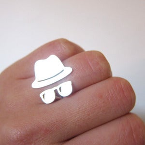 Image of Fedora Hat with Sunglasses - Handmade Silver Rings