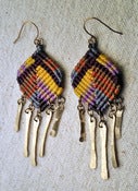 Image of Macrame Lotus Earrings in Purple with Hand formed Brass Dangles