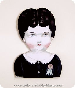 Image of JUMBO Charlotte Antique porcelain doll head wood diecut