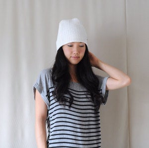 Image of White/Cream Cotton Knit Slouchy Hat