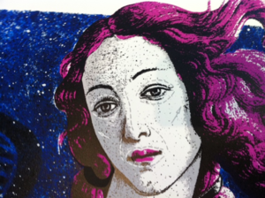 Image of "Venus -Blue" screen print on card by K-GUY, blue