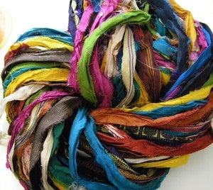 Image of At the Bahamas: Multi Colored Recycled Sari Silk Ribbon Yarn