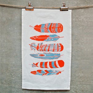 Image of Orange Feathers Tea Towel