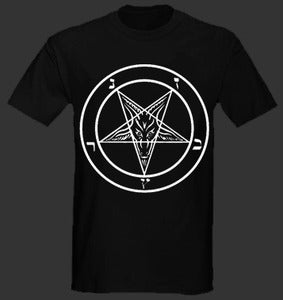 Image of Satan " Pentagram " T shirt white Logo