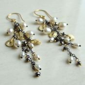Image of soho earrings with pearl and pyrite