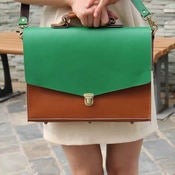 Image of Handmade Genuine Leather Briefcase Messenger Bag 17" Macbook Pro Case - Brown with Green (m5)