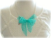 Image of Silver Collar Tips with Green Lace Bow Necklace 