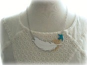Image of Silver Mirror Feather Necklace with Blue Bird 