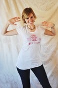 Image of Women's White Fitted Tee W/ Red Logo