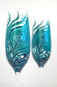 Image of Peacock Feather Wedding Champagne Flutes - Set of 2 Personalized Toasting Flutes