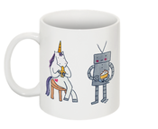 Image of Mugs: Unicorn and Robot Eating Banana and Cream Pie