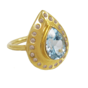 Image of Kara Ackerman <i> Alice Rose <i/> Blue Topaz and Diamond Pear shaped Ring