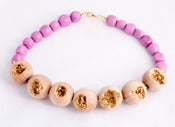 Image of Pink Chalk Turquoise and Hand Carved Wooden Geode Necklace