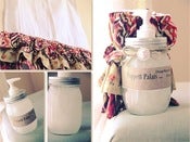 Image of Poppett Palais /'pa-le/ Vintage Ball Jar Liquid Dispenser and Ruffle Tea Towel Gift Set