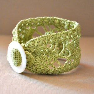 Image of Lace Cuff with Vintage Buckle in Lime Green