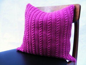 Image of Hand Knit Cushion 40 x 40cm - cerise cable knit