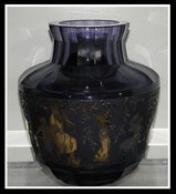 Image of Unusual Antique Moser Gilded Amethyst Cameo Glass Vase