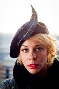 Image of Leather Feather Black Beret