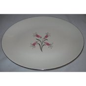 Image of Silver Trim Pink Flower Oval Serving Platter
