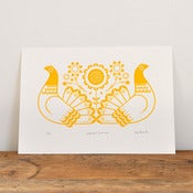 Image of Sebright Bantams in Golden Yellow - Hand Pulled, Signed, Gocco Screen Print