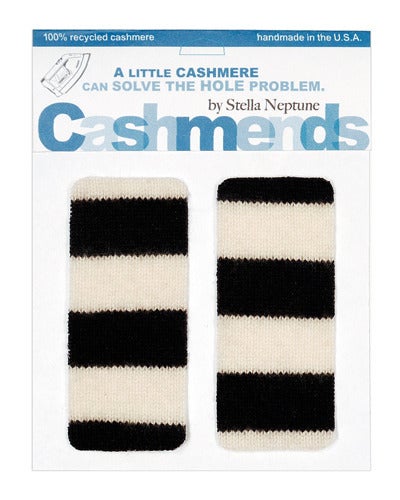 Image of Iron-on Cashmere Elbow Pads - Black & White wide Stripes - Limited Edition!