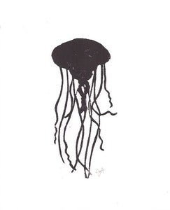 Image of jellyfish - 8x10 linocut print - black