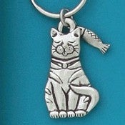 Image of Cat with Fish Pewter Key Chain