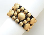 Image of Black Leather Bracelet With Gold Brushed Circles