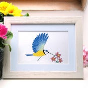 Image of Flying Blue Tit Mounted Mini Print