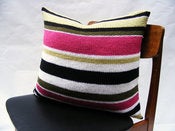 Image of Hand Knit Cushion 50 x 50cm - cerise stripe
