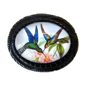 Image of Humminbird Carved Resin Brooch by Hotcakes Design