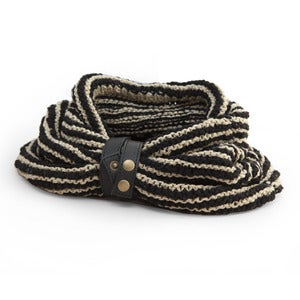 Image of VELA Handknit Banana Yarn Snood with Leather Strap - THIN STRIPE