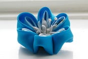 Image of Turquoise and Blue Kanzashi Flower Brooch Pin: Kanzashi Corsage in Blue Teal