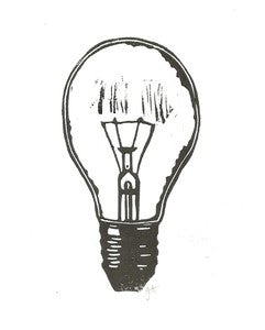 Image of lightbulb - 8x10 linocut print - black