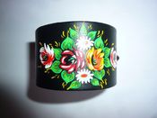 Image of The OMARINA Black Leather Gypsy Biker CUFF (Floral Design Bracelet)