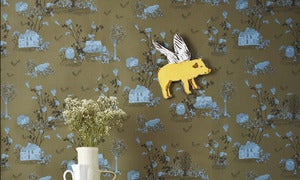 Image of Woodlands Wallpaper Khaki Blue
